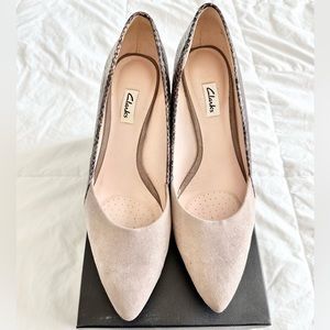 Clarks Suede and Snake Pumps